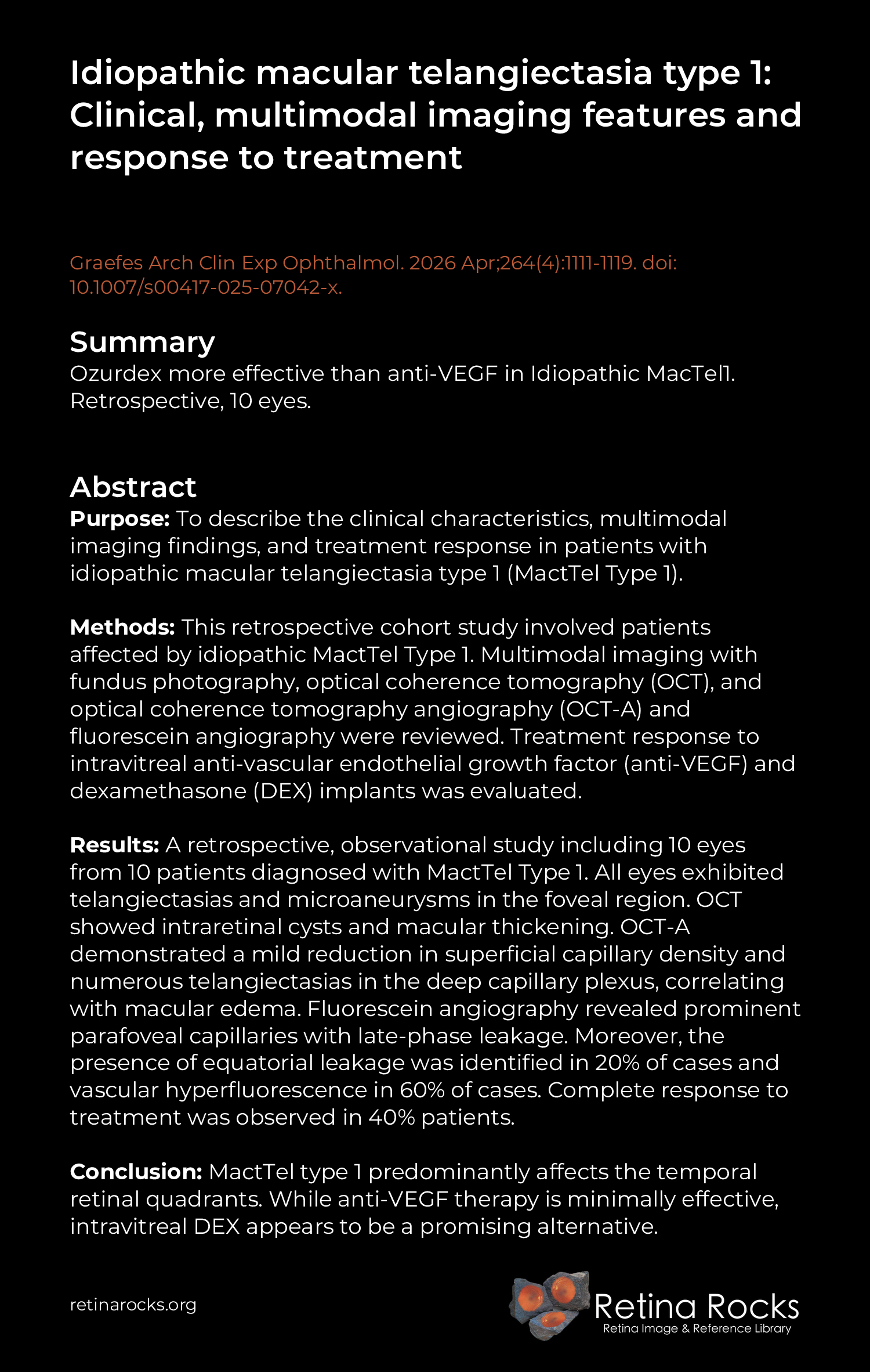 Teleangiectasy Idiopathic macular telangiectasia type 1: Clinical, multimodal imaging ...